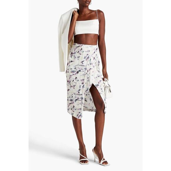 NWT IRO Kerim Skirt Size 8 Beige Purple Wrap Effect Drape Designer Casual Spring - Picture 3 of 16